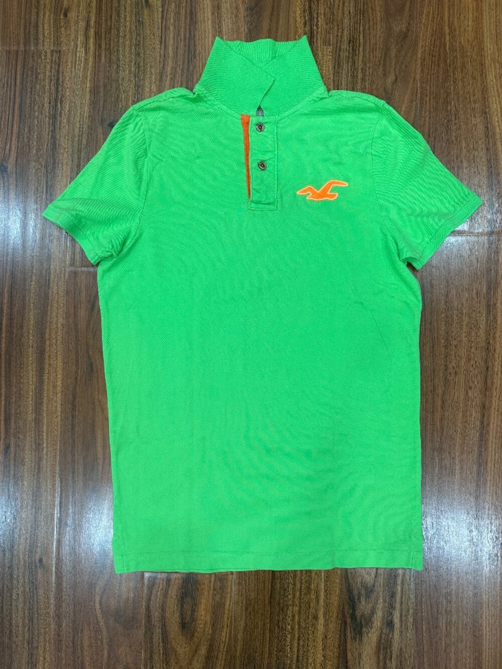 Hollister Mens Neon Lime Green Short Sleeve Polo Shirt, Size M